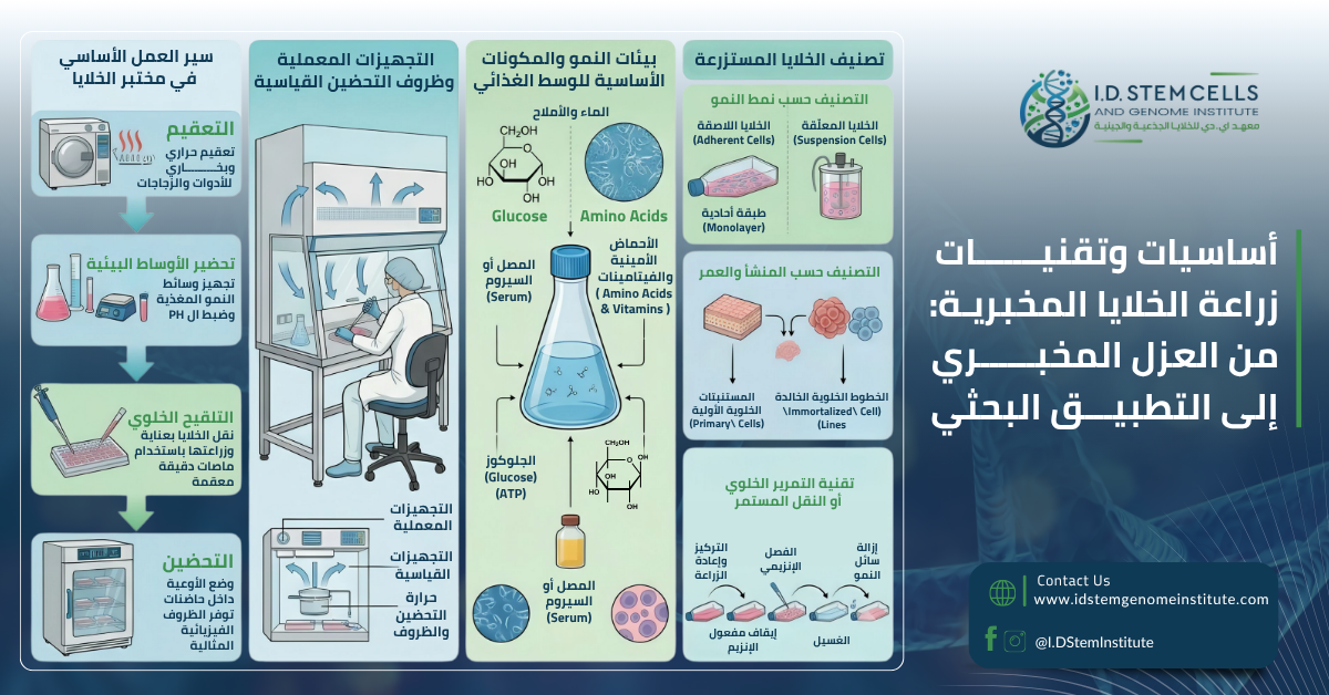 أساسيات وتقنيات زراعة الخلايا المخبرية: من العزل المخبري إلى التطبيق البحثي 
